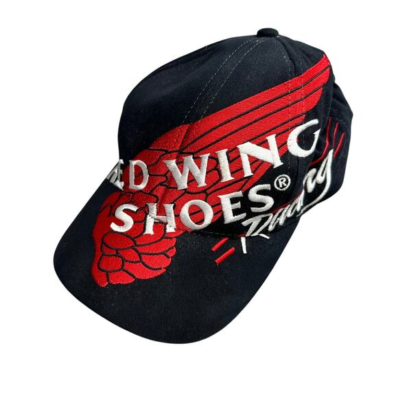 Vintage Red Wing Shoes Racing Graphic Strapback Hat One Size Fits All 90s NASCAR - Picture 1 of 5